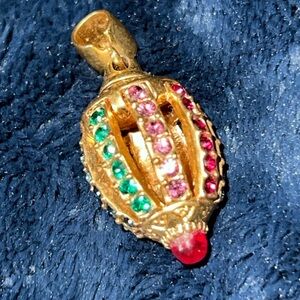 Vintage Multicolor Rhinestone Rick Gold Tone Pendant Fob *read